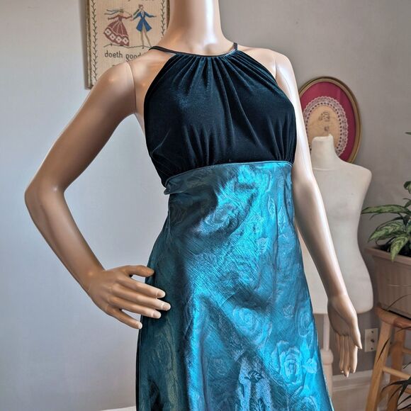 NWT Vintage 90sBlondie and Me Mini Party Dress Green Velvet Embossed Floral 9 - Picture 5 of 11